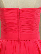 NumberSea - A - line Strapless Sweetheart Knee Length Chiffon Bridesmaid Dress with Criss Cross Ruching Pleats