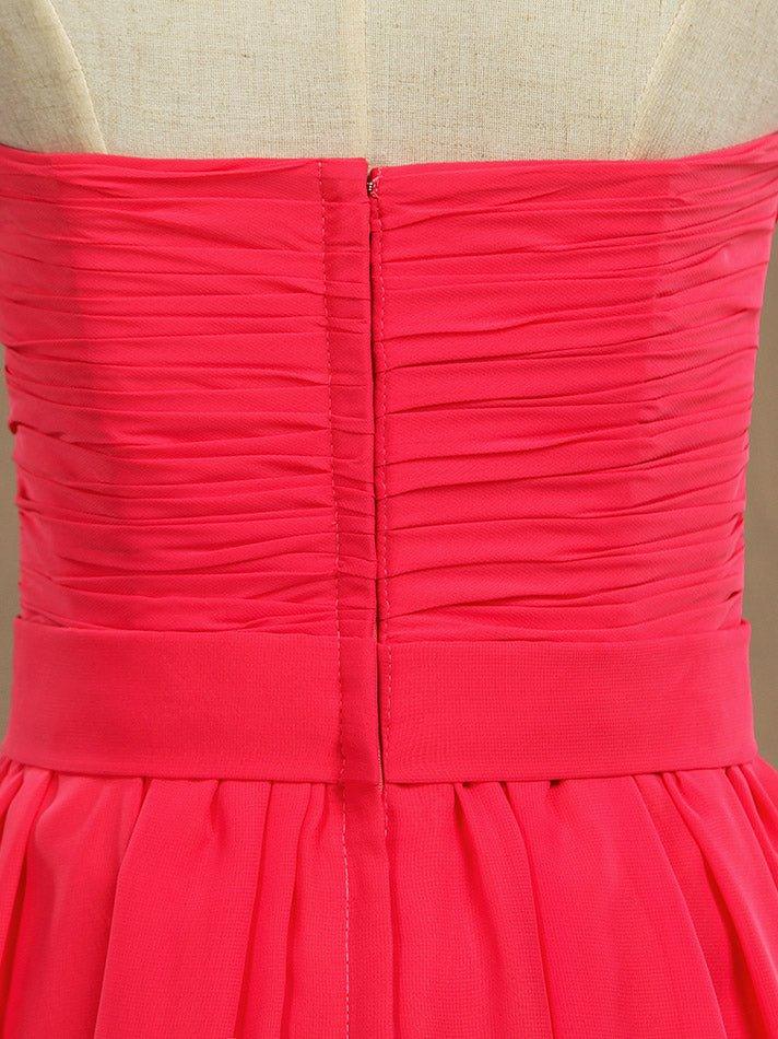NumberSea - A - line Strapless Sweetheart Knee Length Chiffon Bridesmaid Dress with Criss Cross Ruching Pleats