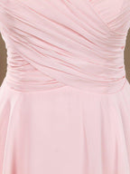 NumberSea - A - Line Jewel Neck Knee Length Chiffon Bridesmaid Dress with Irregular Hem Criss Cross Ruching
