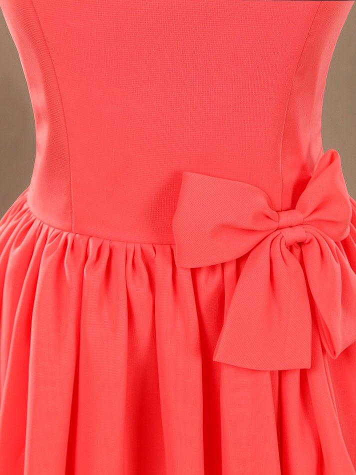 NumberSea - A - Line Jewel Neck Knee Length Chiffon Bridesmaid Dress with Cap Sleeves Buttons