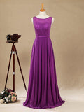Long Chiffon Bridesmaid Dress with Bateau Neck  A-line Sleeveless
