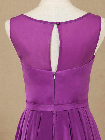 Long Chiffon Bridesmaid Dress with Bateau Neck  A-line Sleeveless