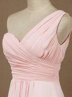 One Shoulder A-Line Floor Length Chiffon Bridesmaid Dress with Ruching