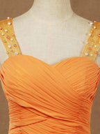 Chiffon Bridesmaid Dress A-line Floor Length with Beads Straps Criss Cross Ruching
