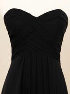 Vestido de dama de honor de gasa largo hasta el suelo, escote corazón, sin tirantes y fruncido entrecruzado