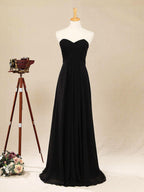 Vestido de dama de honor de gasa largo hasta el suelo, escote corazón, sin tirantes y fruncido entrecruzado