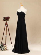 Vestido de dama de honor de gasa largo hasta el suelo, escote corazón, sin tirantes y fruncido entrecruzado