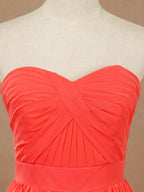 Vestido de dama de honor convertible de gasa coral, corte A, un hombro, cuello halter, sin tirantes, escote en forma de corazón