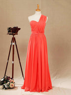 Vestido de dama de honor convertible de gasa coral, corte A, un hombro, cuello halter, sin tirantes, escote en forma de corazón