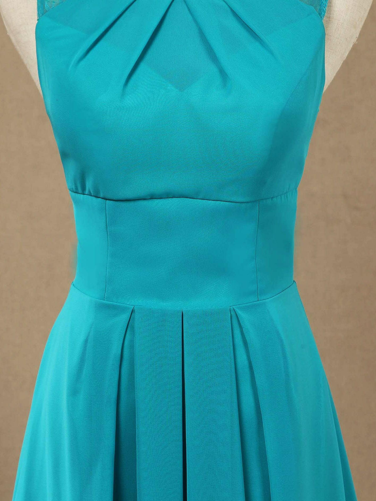 Long Chiffon Bridesmaid Dress with Jewel Neck A-line Sleeveless Double Lace Straps