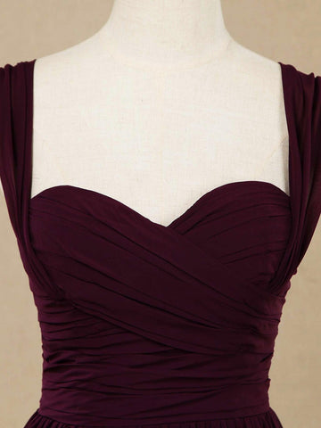 A-Linie Träger Bodenlanges Chiffon Brautjungfernkleid Herzausschnitt 