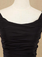 A-Linie, U-Ausschnitt, bodenlanges Chiffon-Brautjungfernkleid, Wasserfallausschnitt mit gerüschtem Faltende 