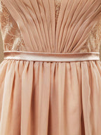 Numbersea Spitzen-Brautjungfernkleid aus Chiffon mit V-Ausschnitt und Flügelärmeln, durchsichtiger Rücken mit Knopf 