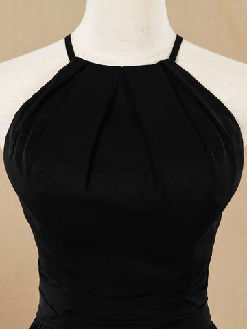 Brautjungfernkleid A-Linie High-Low Chiffon Brautjungfernkleid Rundhals Spaghettiträger 