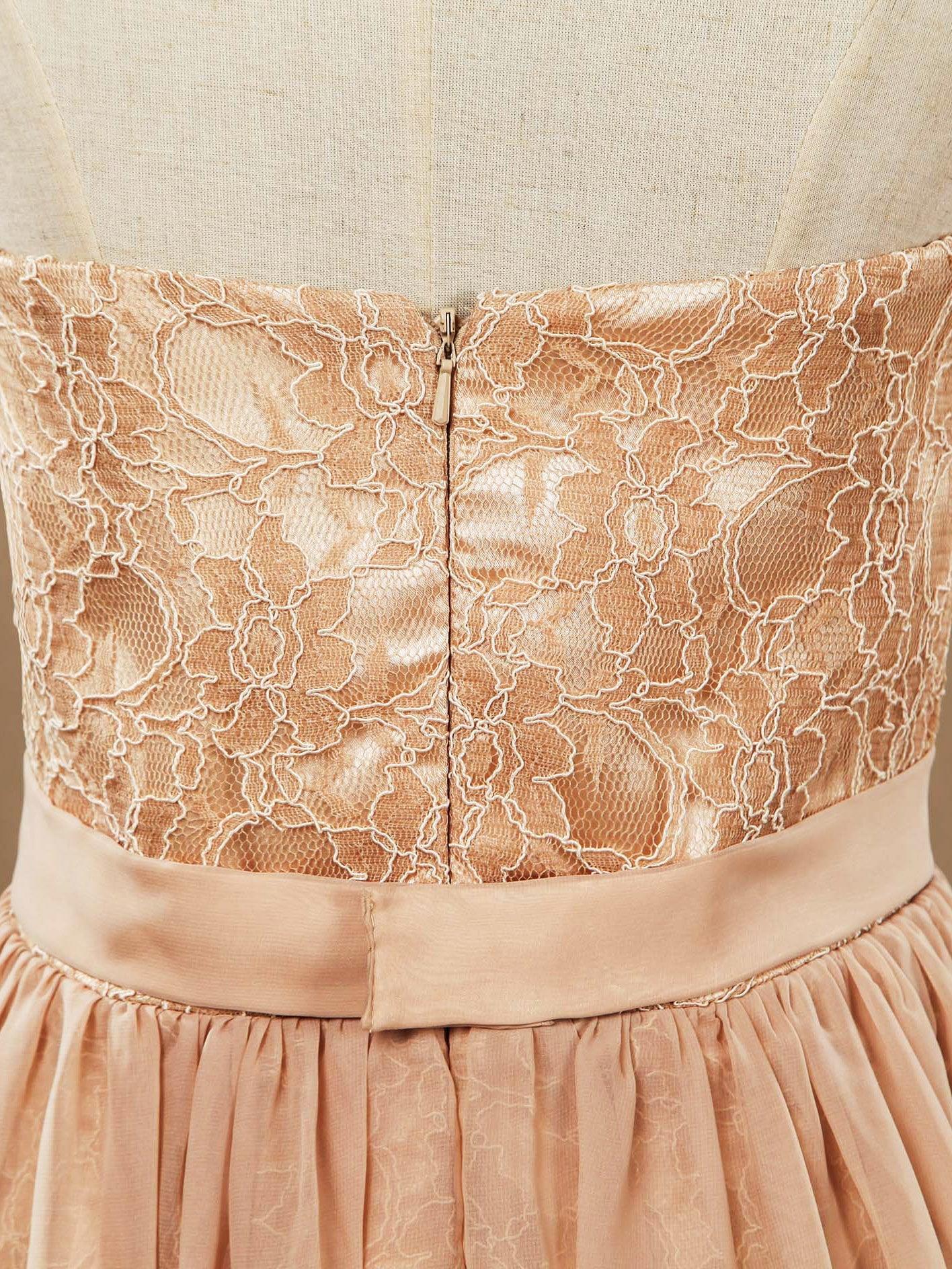 NumberSea - Numbersea Sheath Column Strapless Cocktail Party Prom Dress Short Lace match Long Chiffon Flap