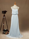 Numbersea Sheath / Column Spaghetti Straps Floor Length Chiffon Formal Evening Dress with Beading