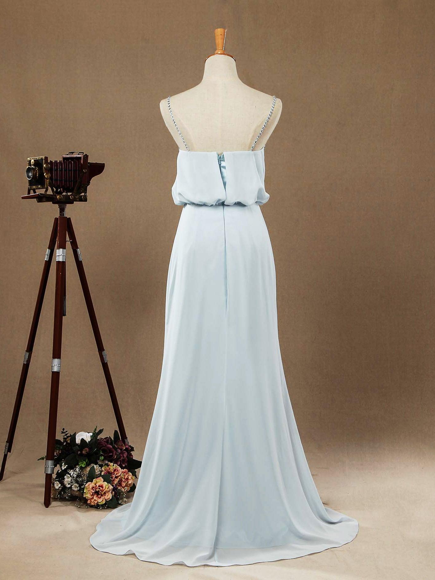 Numbersea Sheath / Column Spaghetti Straps Floor Length Chiffon Formal Evening Dress with Beading