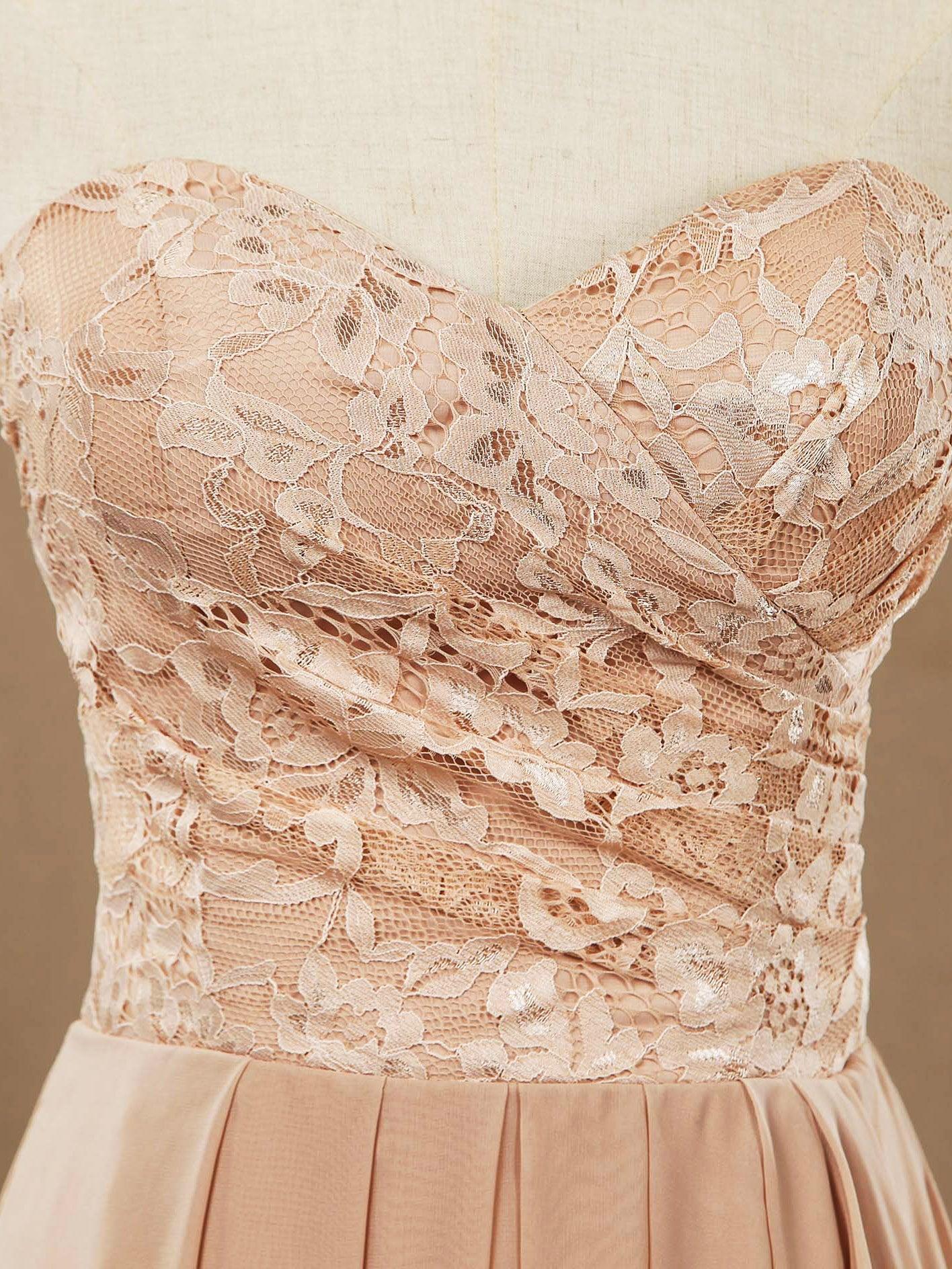 NumberSea - A - line Floor Length Chiffon match Lace Bridesmaid Dresses Sweetheart Strapless