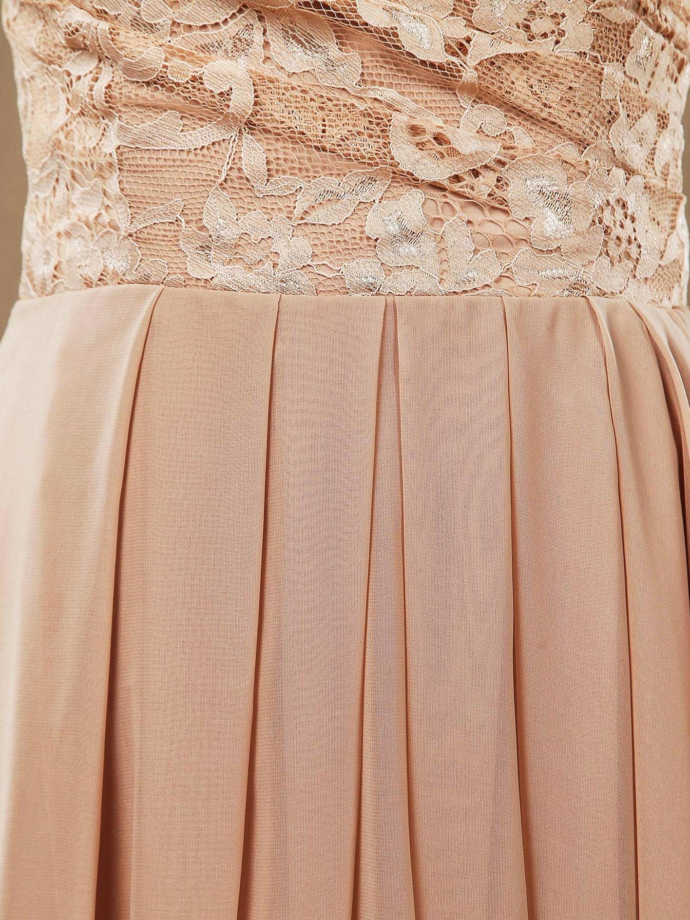 NumberSea - A - line Floor Length Chiffon match Lace Bridesmaid Dresses Sweetheart Strapless