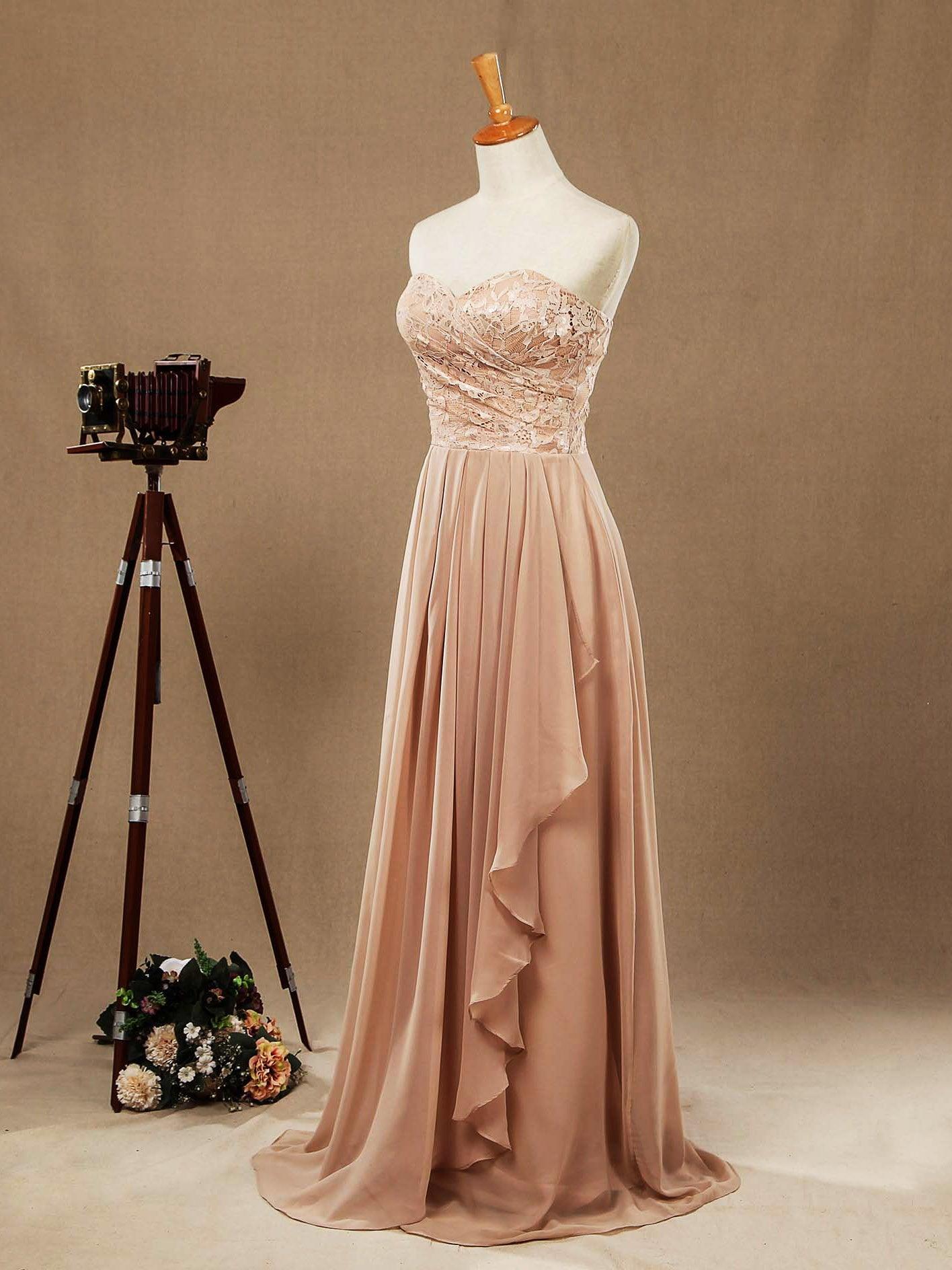 NumberSea - A - line Floor Length Chiffon match Lace Bridesmaid Dresses Sweetheart Strapless