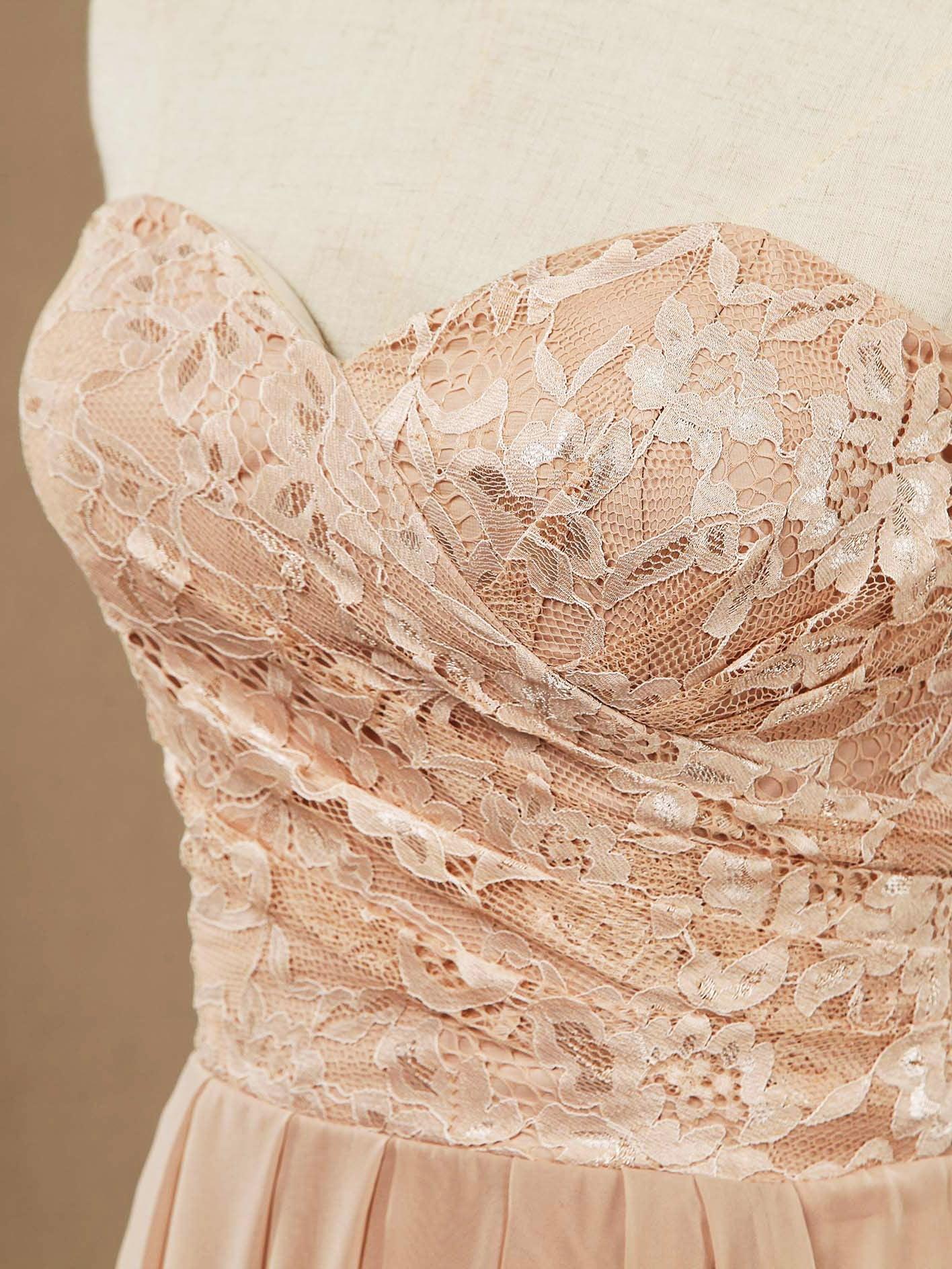 NumberSea - A - line Floor Length Chiffon match Lace Bridesmaid Dresses Sweetheart Strapless