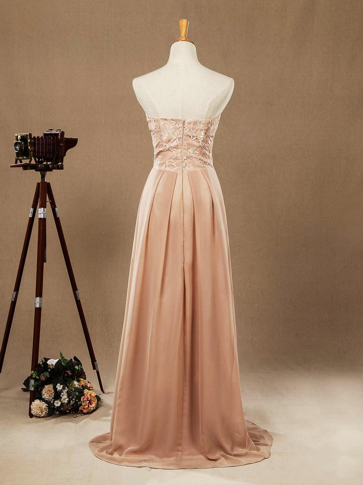 NumberSea - A - line Floor Length Chiffon match Lace Bridesmaid Dresses Sweetheart Strapless