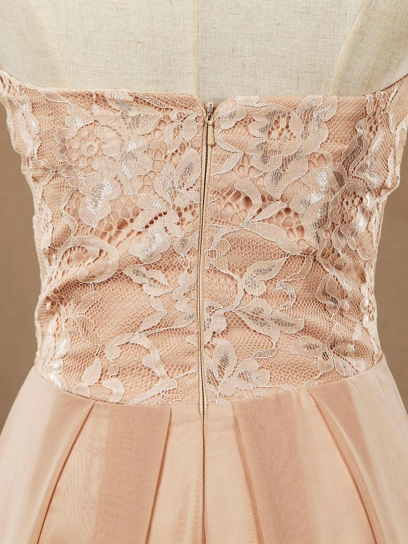 NumberSea - A - line Floor Length Chiffon match Lace Bridesmaid Dresses Sweetheart Strapless