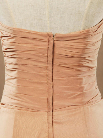 Floor Length Chiffon Bridesmaid Dresses Sweetheart Strapless With Criss Cross Ruching Pleats