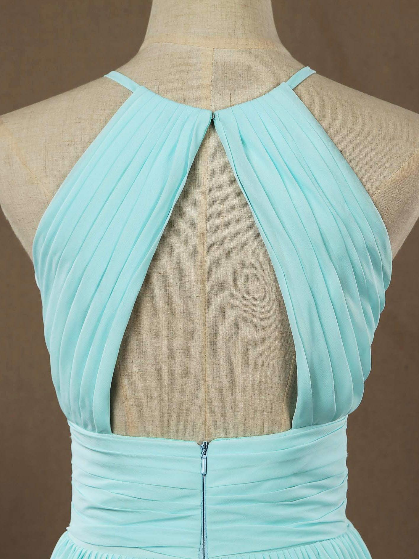 Chiffon Bodenlange Ballkleider A-Linie Neckholder Offener Rücken Falten 