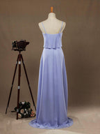 NumberSea - Numbersea Sheath / Column Spaghetti Straps Scoop Neck Chiffon Bridesmaid Dress with Long Belt