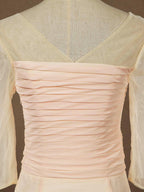 Numbersea Sheath Column Tea Length Chiffon Bridesmaid Dress with Long See Through Sleeves