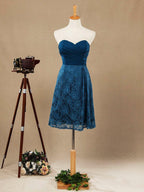 NumberSea - A - line Chiffon Mix Lace Bridesmaid Dress Knee - length Sweetheart With Ruching