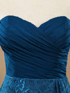 NumberSea - A - line Chiffon Mix Lace Bridesmaid Dress Knee - length Sweetheart With Ruching