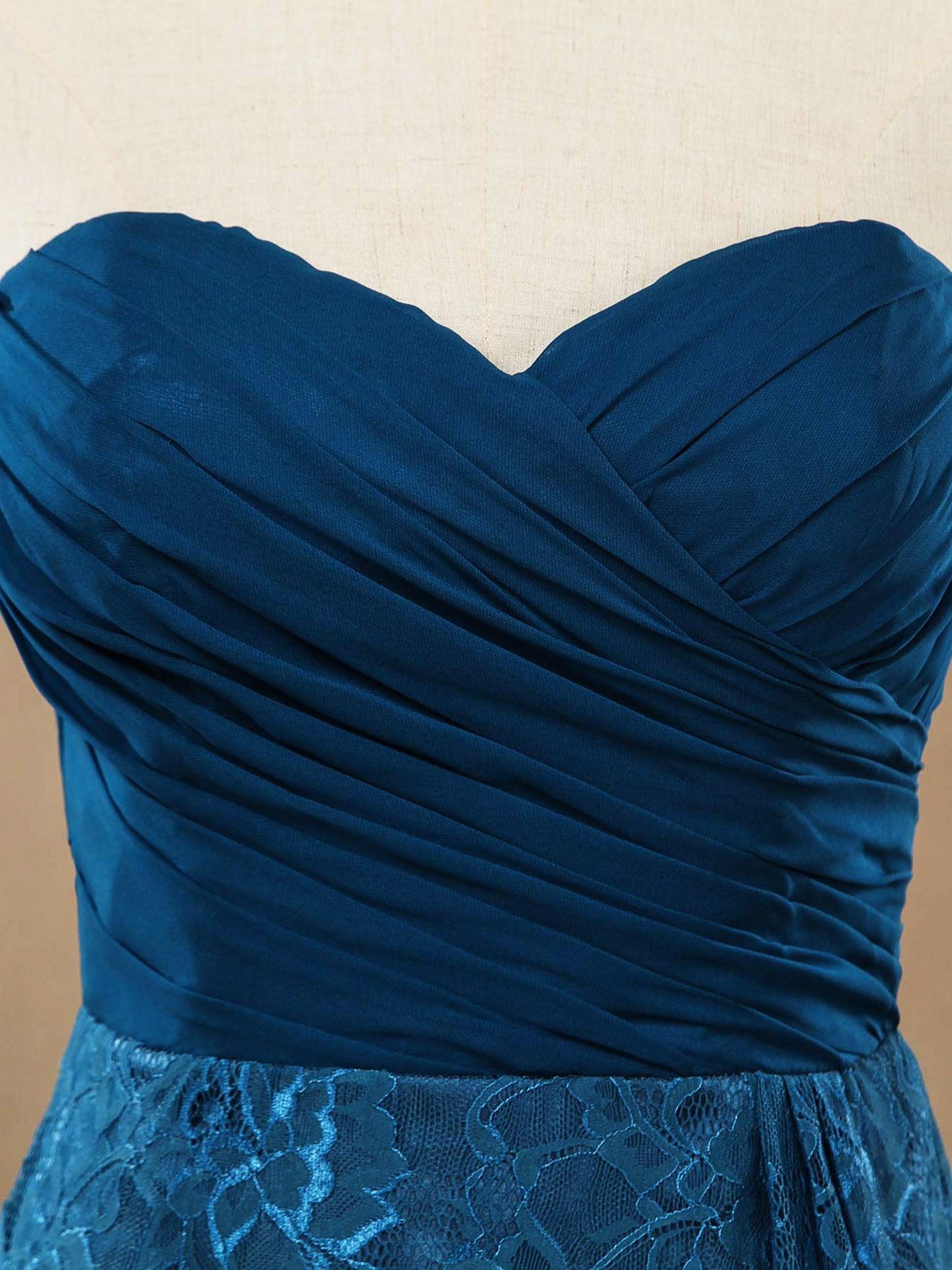 NumberSea - A - line Chiffon Mix Lace Bridesmaid Dress Knee - length Sweetheart With Ruching