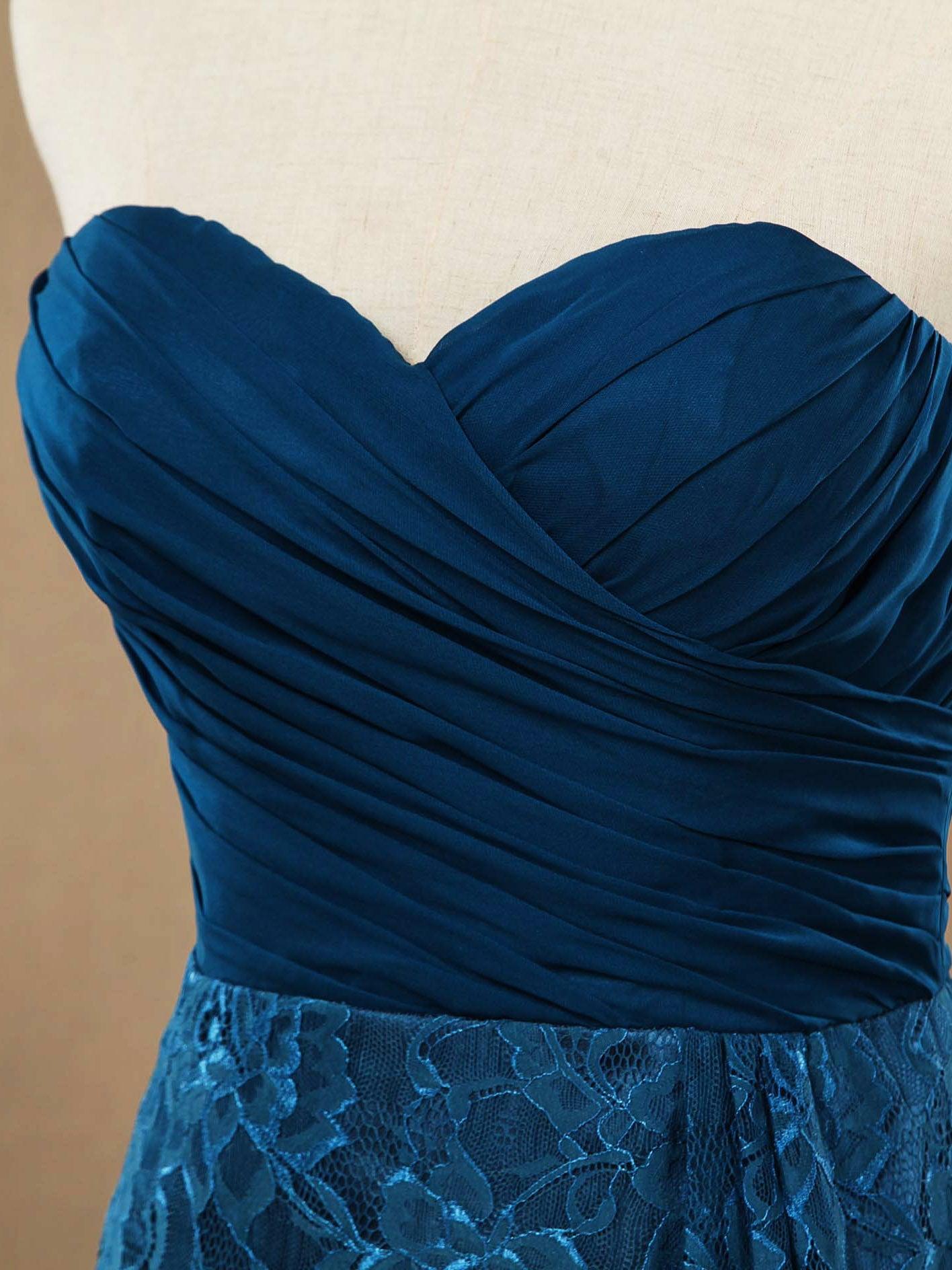 NumberSea - A - line Chiffon Mix Lace Bridesmaid Dress Knee - length Sweetheart With Ruching