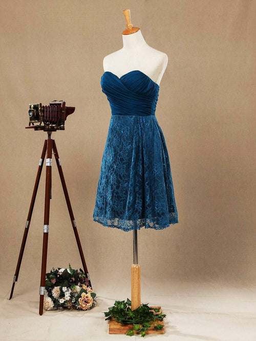 NumberSea - A - line Chiffon Mix Lace Bridesmaid Dress Knee - length Sweetheart With Ruching