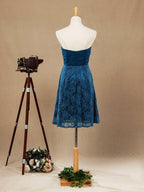 NumberSea - A - line Chiffon Mix Lace Bridesmaid Dress Knee - length Sweetheart With Ruching