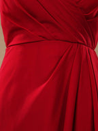 Vestido de dama de honor de gasa con tirantes de encaje, corte A, sin mangas y largo hasta la rodilla
