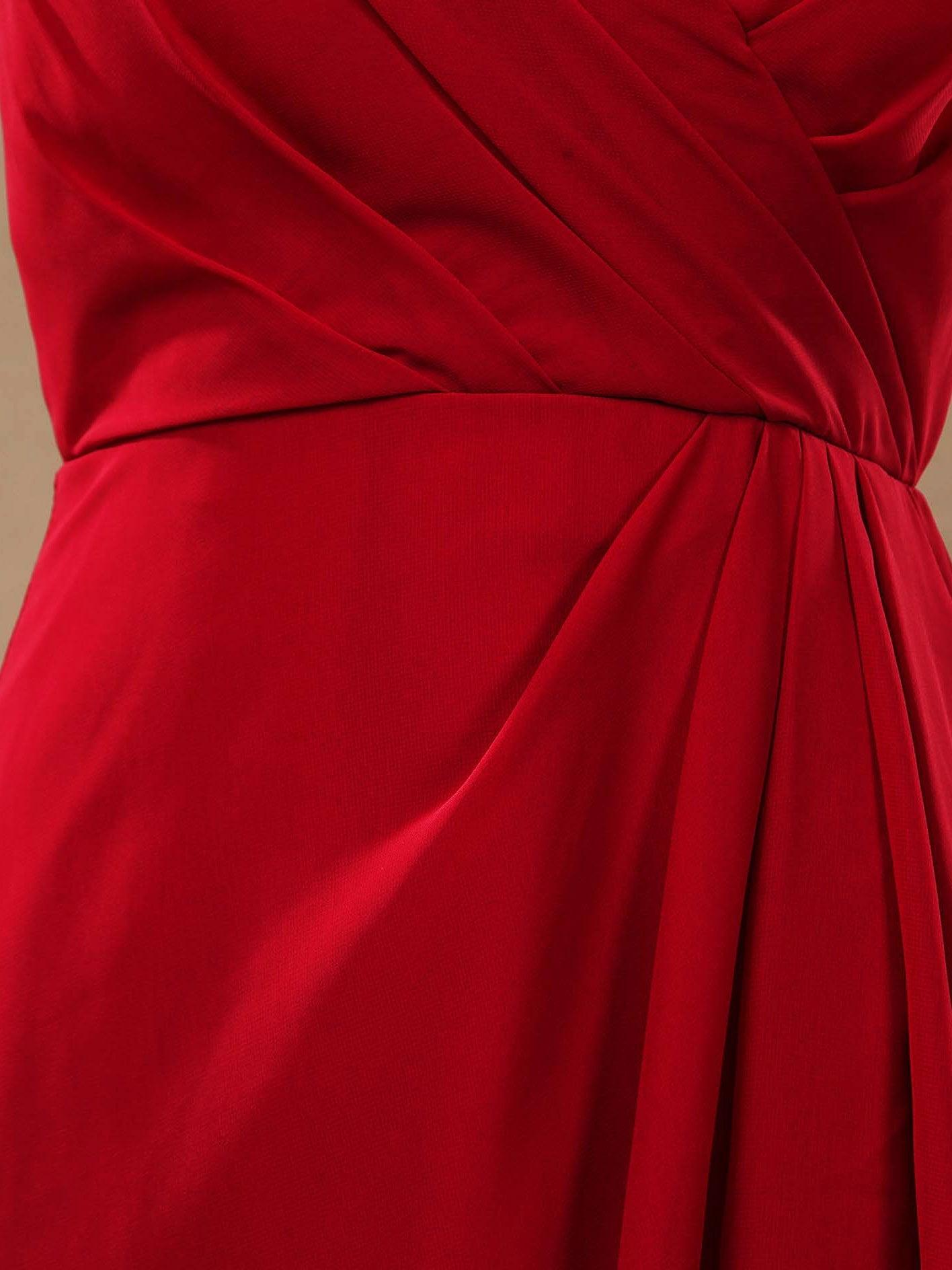 Vestido de dama de honor de gasa con tirantes de encaje, corte A, sin mangas y largo hasta la rodilla