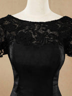 Numbersea Tea Length Mermaid / Trumpet Taffeta Mother Dress Bateau Neck with Lace Cap Sleeves