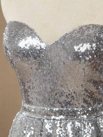 NumberSea - Numbersea Silver Sweetheart Sequin A - line Bridesmaid dress 0001