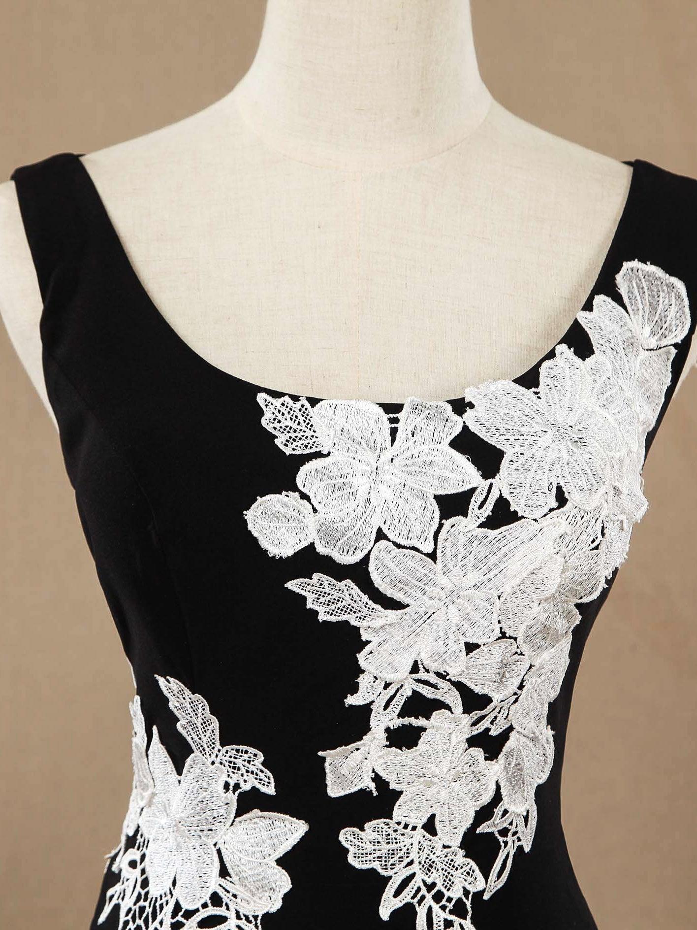 Numbersea Mermaid / Trumpet Scoop Neck Straps Chiffon Floor Length Evening Dress with White Appliques