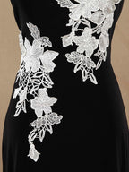 Numbersea Mermaid / Trumpet Scoop Neck Straps Chiffon Floor Length Evening Dress with White Appliques
