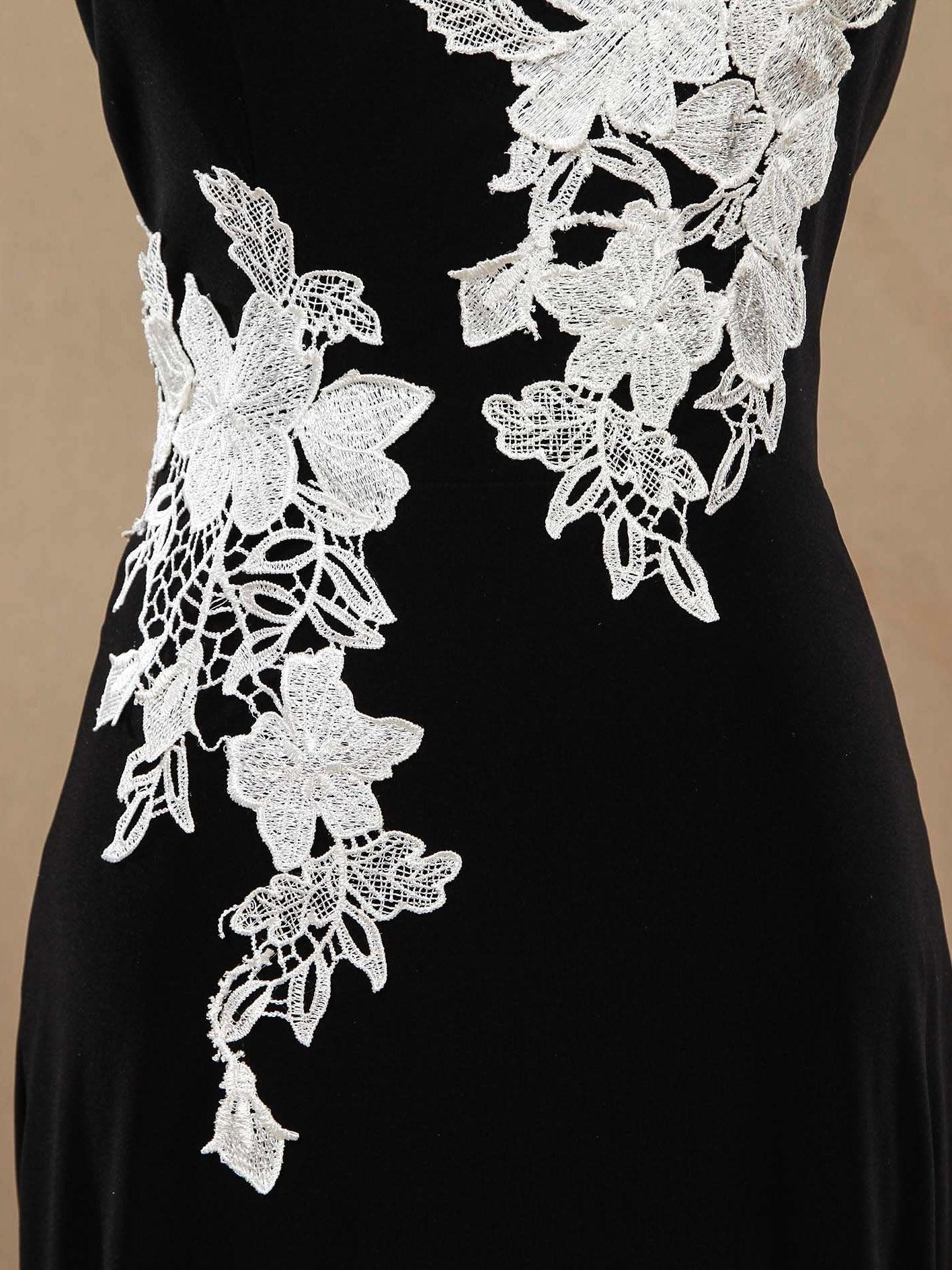 Numbersea Mermaid / Trumpet Scoop Neck Straps Chiffon Floor Length Evening Dress with White Appliques