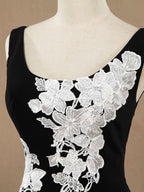 Numbersea Mermaid / Trumpet Scoop Neck Straps Chiffon Floor Length Evening Dress with White Appliques