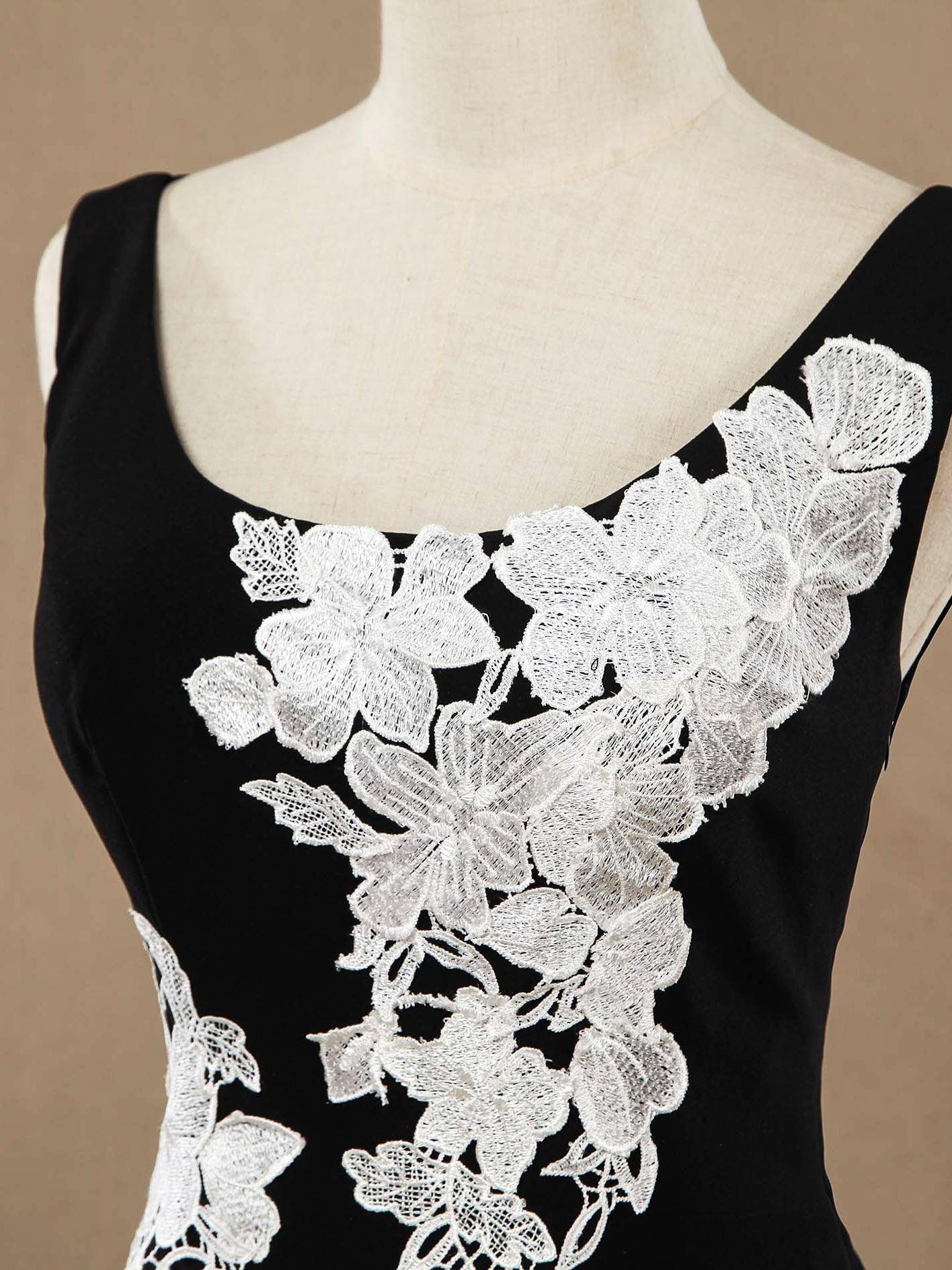 Numbersea Mermaid / Trumpet Scoop Neck Straps Chiffon Floor Length Evening Dress with White Appliques