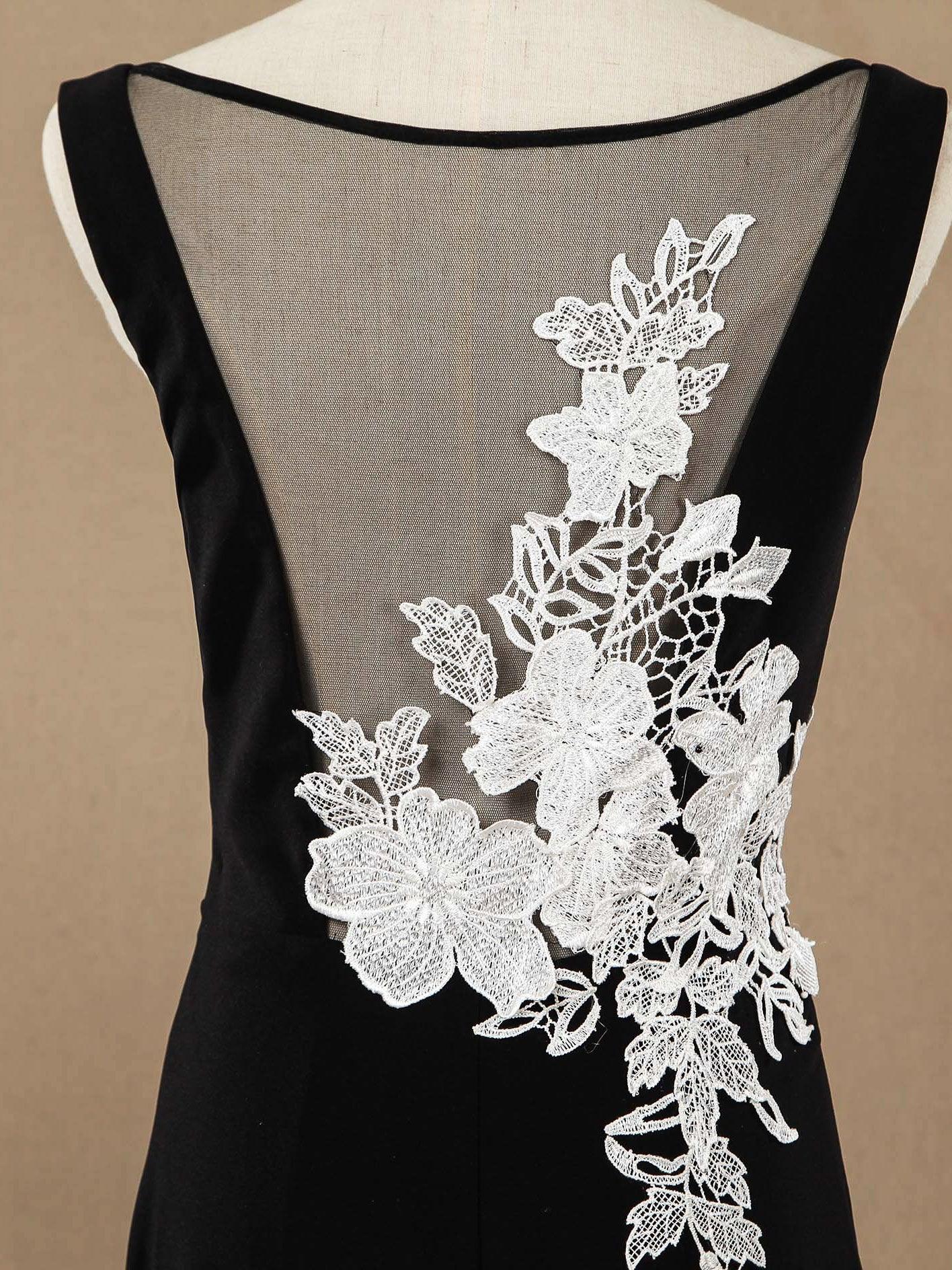Numbersea Mermaid / Trumpet Scoop Neck Straps Chiffon Floor Length Evening Dress with White Appliques