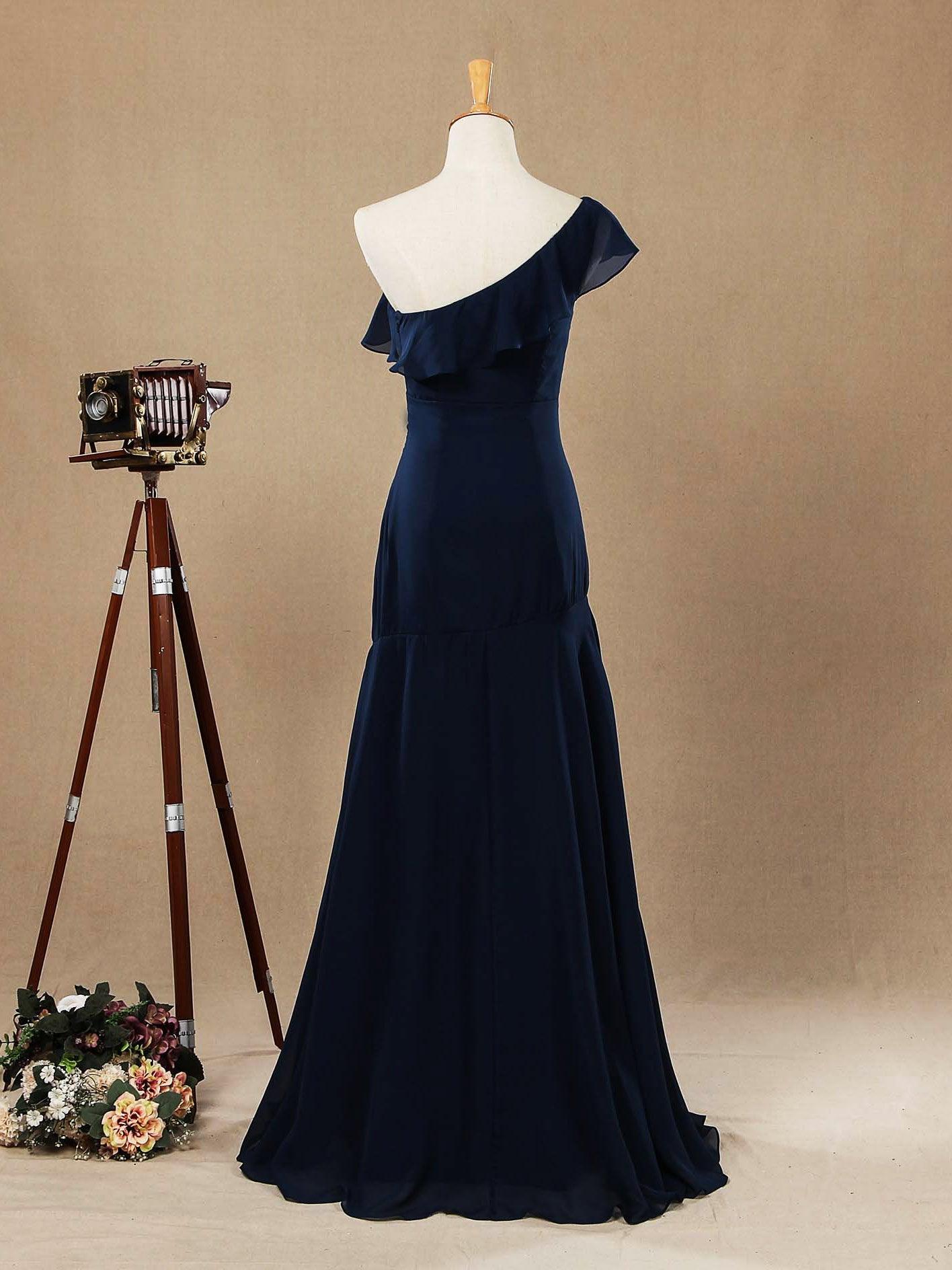 Numbersea Mermaid / Trumpet One Shoulder Floor-length Chiffon Prom Formal Evening Dress