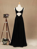 Vestido de dama de honor de gasa con escote en V, largo hasta el suelo, con lentejuelas y frunces