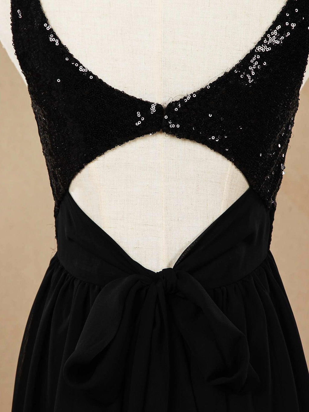 Vestido de dama de honor de gasa con escote en V, largo hasta el suelo, con lentejuelas y frunces